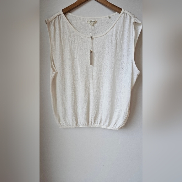 Max Studio London Cream Ivory Sleeveless Top Blouse Relaxed Fit Elastic Band L - Picture 4 of 9